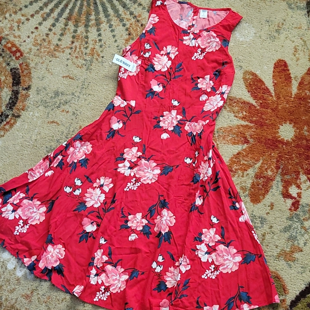 Old Navy Red Floral Sun Dress